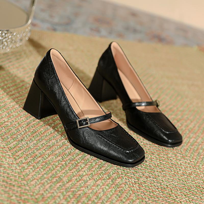 

Туфли Мэри Джейн на массивном каблуке, Ретро, квадратный носок, женские туфли, темпераментные одинарные туфли, французские элегантные туфли для работы, туфли на высоком каблуке с неглубоким вырезом 39 чёрный