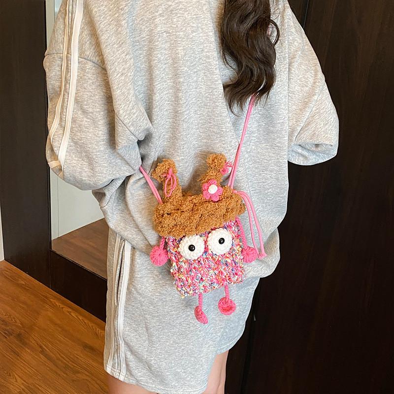 Cute Knit Ladies Crossbody Bag With Cartoon Design For Daily Use