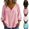 Women's Casual Loose Fit V Neck Button Front Three Quarter Sleeve Relaxed Blouse Lightweight Comfortable Top for Everyday Wear