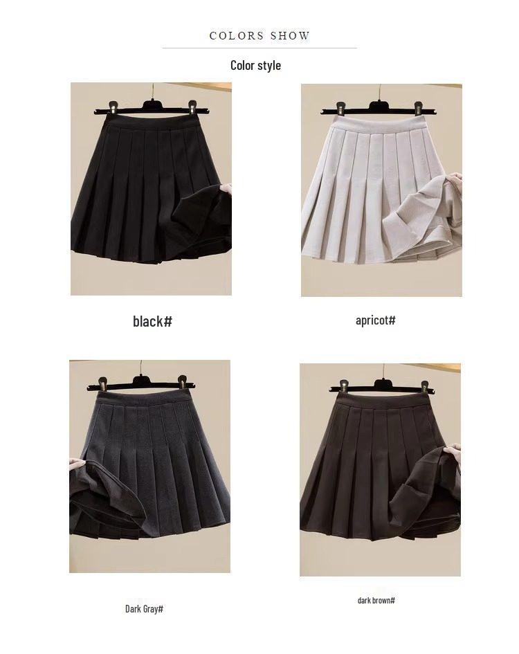 Women's High-Waisted Woolen Pleated A-Line Skirt - Slimming Autumn/Winter Academy Style