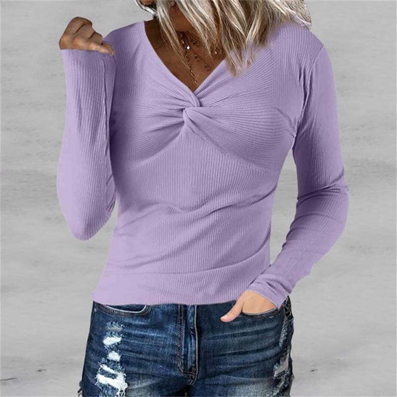 Women's Fashion Rib Knitted Sweater Slim Long Sleeve Pullover Sweaters
