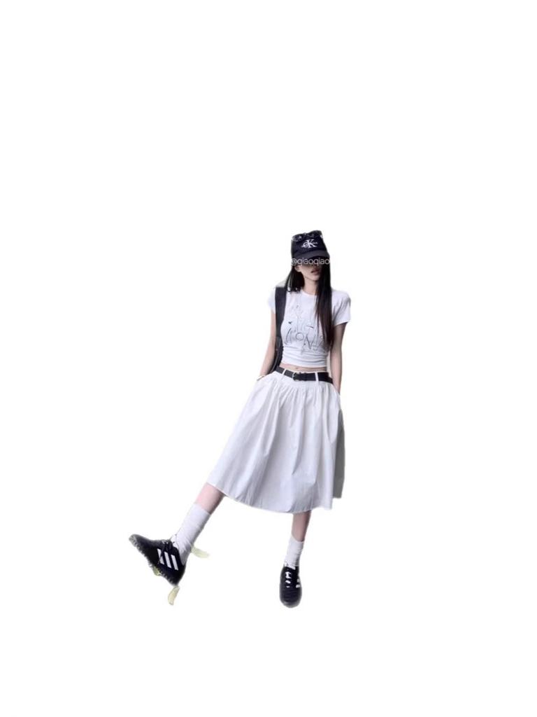 Frühling Sommer Amerikanischer Stil A-Linie Hohe Taille Midi Rock für Damen