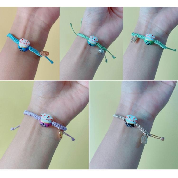 Cute Maneki Neko Couple Bangles Charm Versatile Lovely Ceramic Woven Bracelet
