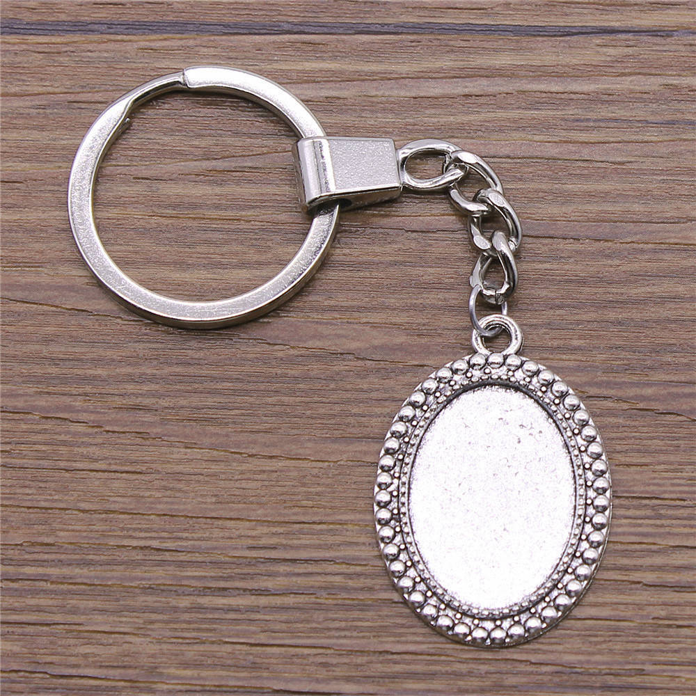 Heart Elliptical Glass Cabochon Base Setting Tray Blank Antique Bronze Metal Keychain for Family Gift