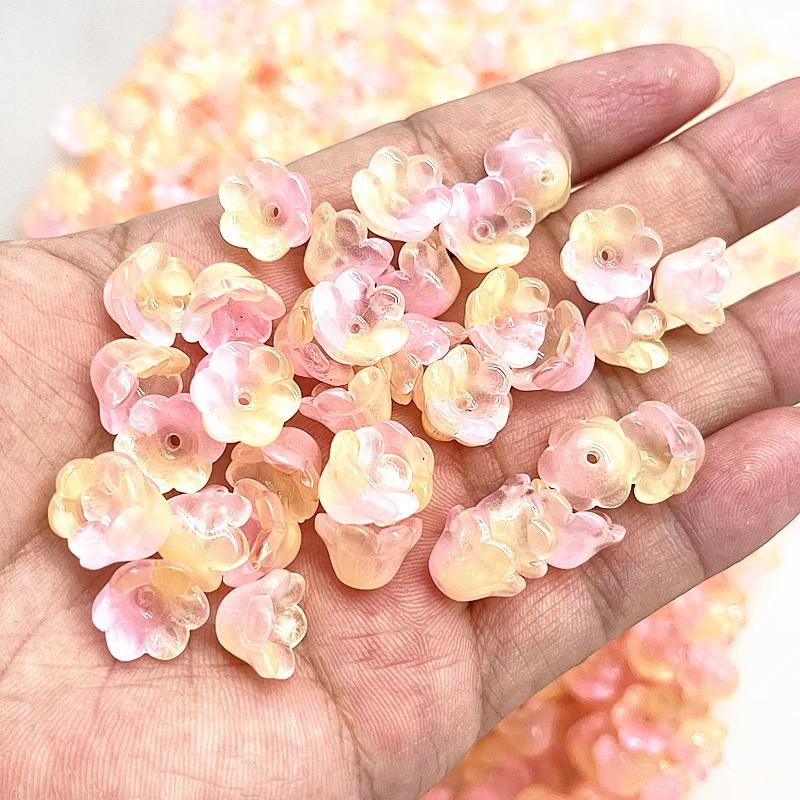 50Pcs/Bag 7X12Mm Colorful Bellflower Lampwork Beads Caps Glass Spacer Beads For Jewelry Making Diy Handmade Bracelets Hairpin