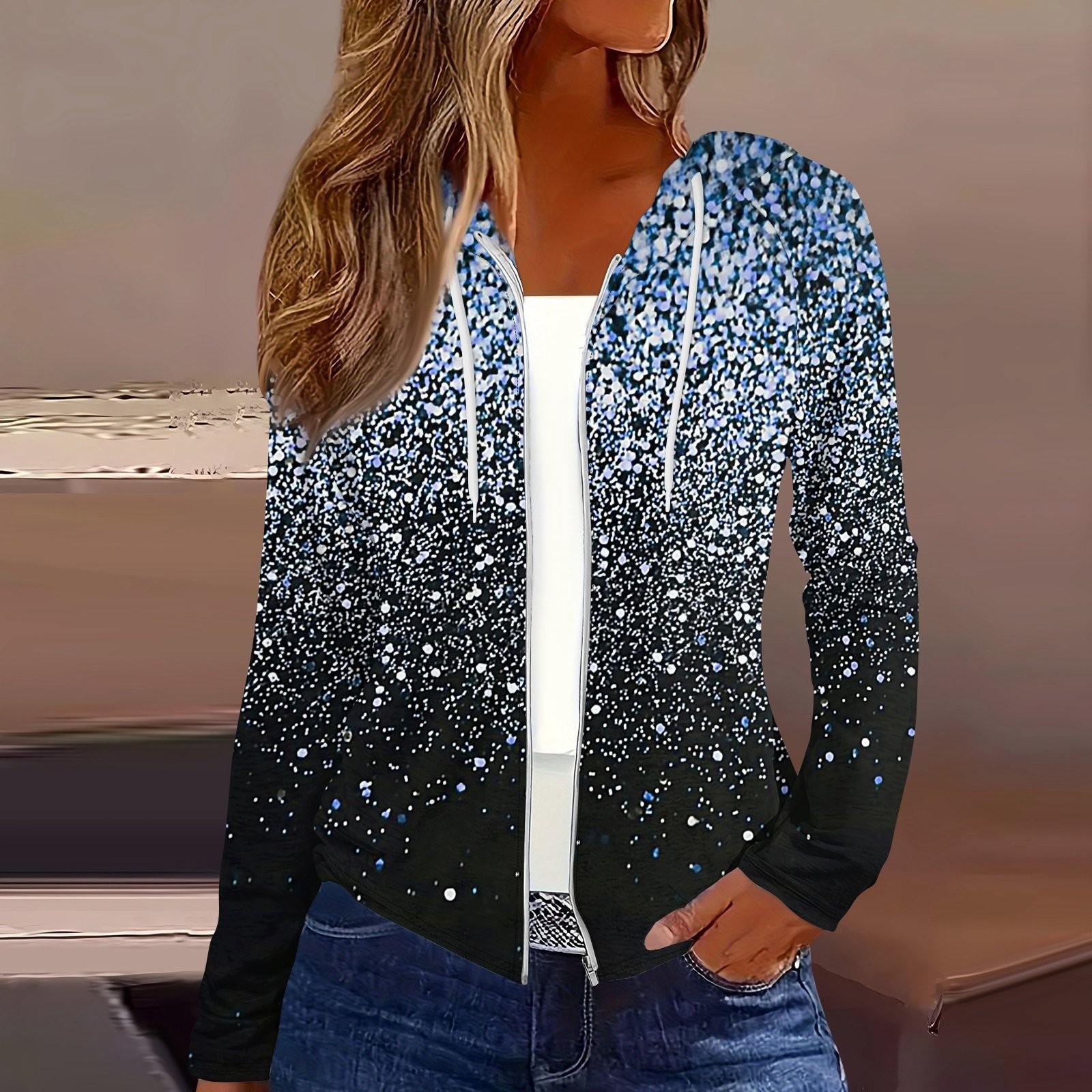 

Женская мода повседневная застежка-молния с капюшоном и принтом с длинным рукавом толстовки пальто