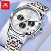 OPK 6047 Men's Watches Classic Chronograph Quartz Wrist Watches for Man Steel Strap Waterproof Luminous Auto Date Hand Clocks