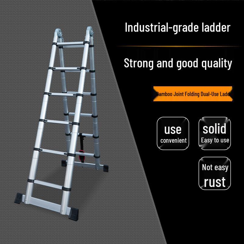 Industrial-Grade Bamboo Multi-Functional A-Frame Telescopic Ladder for Home & Outdoor Use 1.3+1.3=2.6m Non-Insulated