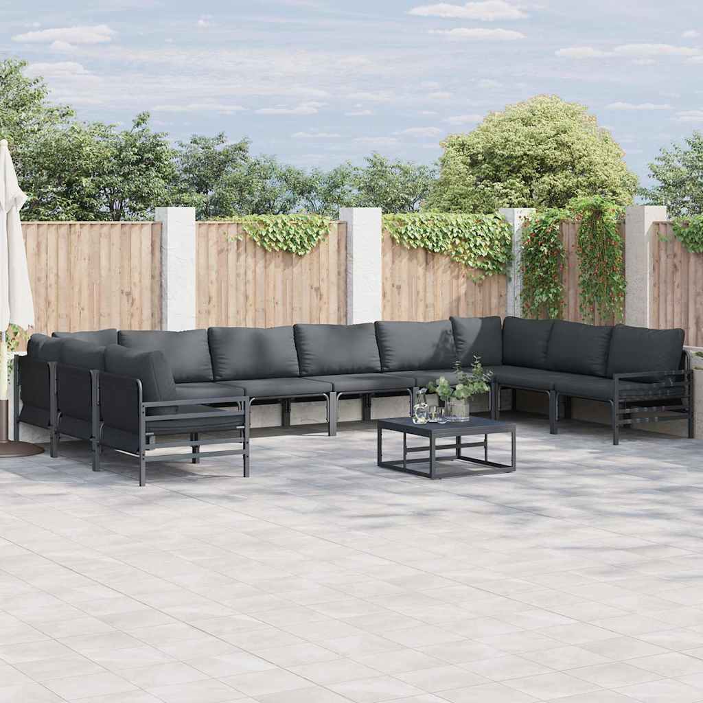 10 Piece Garden Sofa Set with Cushions Black Steel