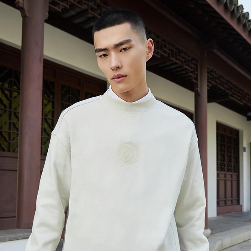 Li-Ning X Jackie Chan Co-Branded Kung Fu Series Pure Color Loose Round Neck Pullover Sweatshirt Unisex Tops White AWDS301-1