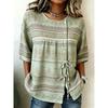 Women's Spring Summer Drawstring Blouse, Retro Floral Greek Key Print Casual Tops for Daily Street Holiday Dating Leisure Outfit