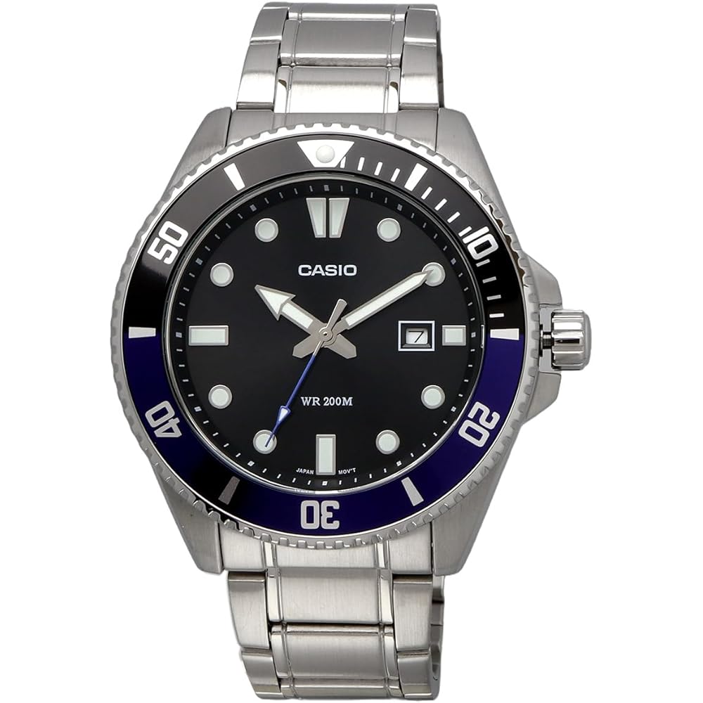 Casio Standard Analog Sports Watch 20 ATM Water Resistant Men's Black Blue Bezel Metal Band