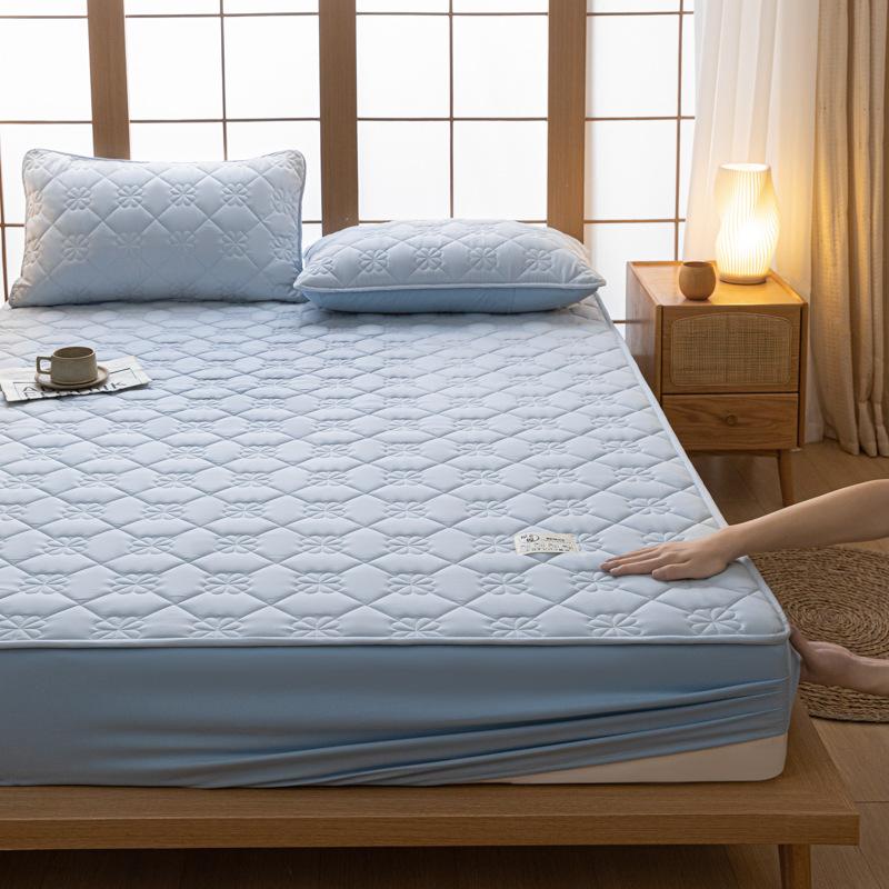 Class A Skin-Friendly Raw Cotton Bedspread Thick Quilted Bedspread Automatic Elastic Around Mattress Cover 1.8 Bed