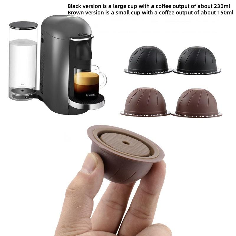 150ml/230ml Nespresso Vertuo Coffee Capsule Cup Reusable PP Coffee Capsule Shell with Silicone Cover Brush Powder Pressing Spoon