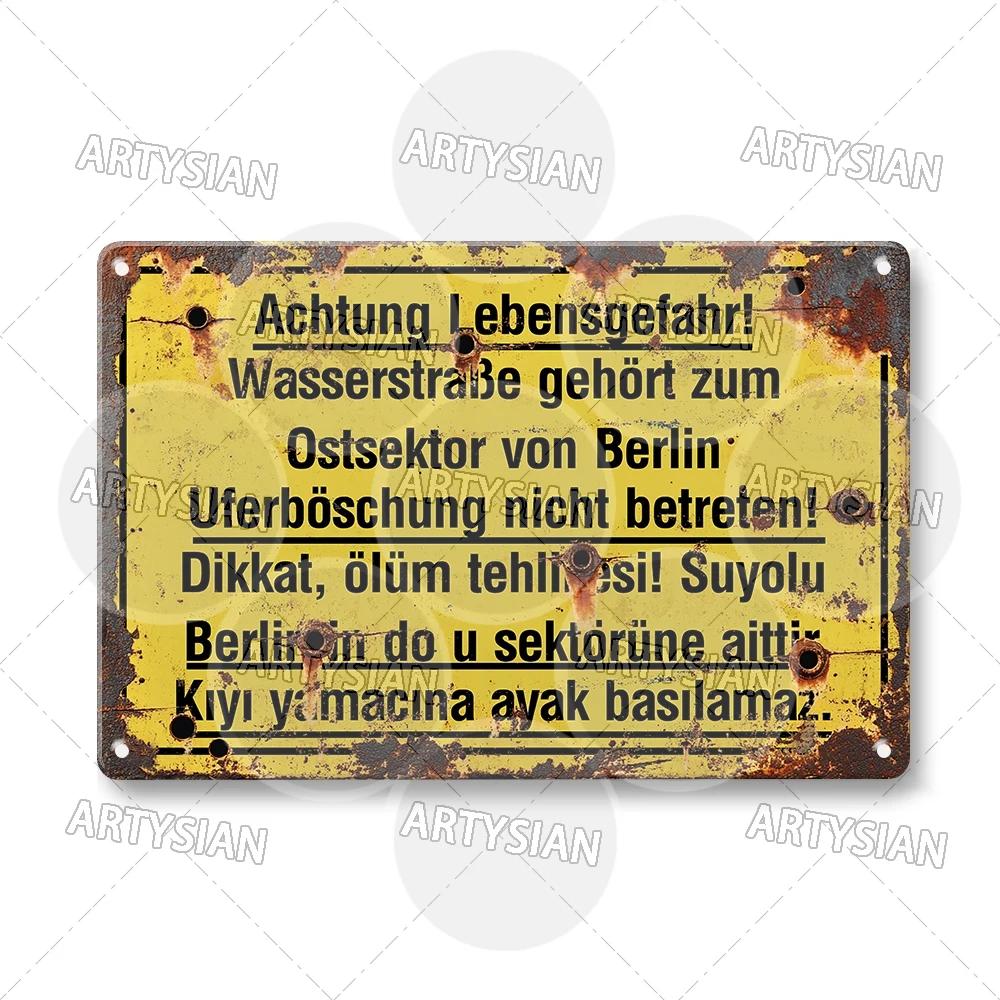 Německá vojenská kovová nástěnná socha z doby studené války|Hraniční slogan, Téma Berlínské zdi/NDR, Cínová deska, Dárek na Halloween a Vánoce, Domácí dekorace