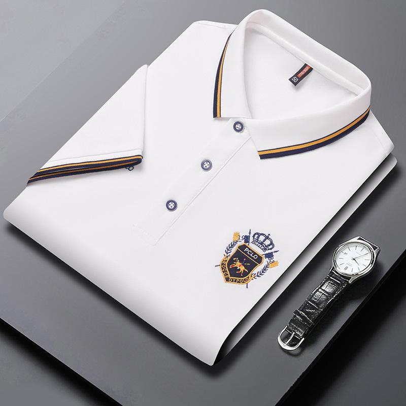 

Мужская популярная рубашка поло с короткими рукавами и вышивкой, мужская летняя свободная повседневная футболка с воротником поло L