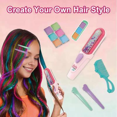 Parıltılı Rhinestone Aracı Güvenli Saç Taşı Styling Seti Manyetik Pembe Tarak 24 Renkli Taş Yaması ve Klipsleri ile Yaratıcı Parlak Saç Modelleri Oyuncakları