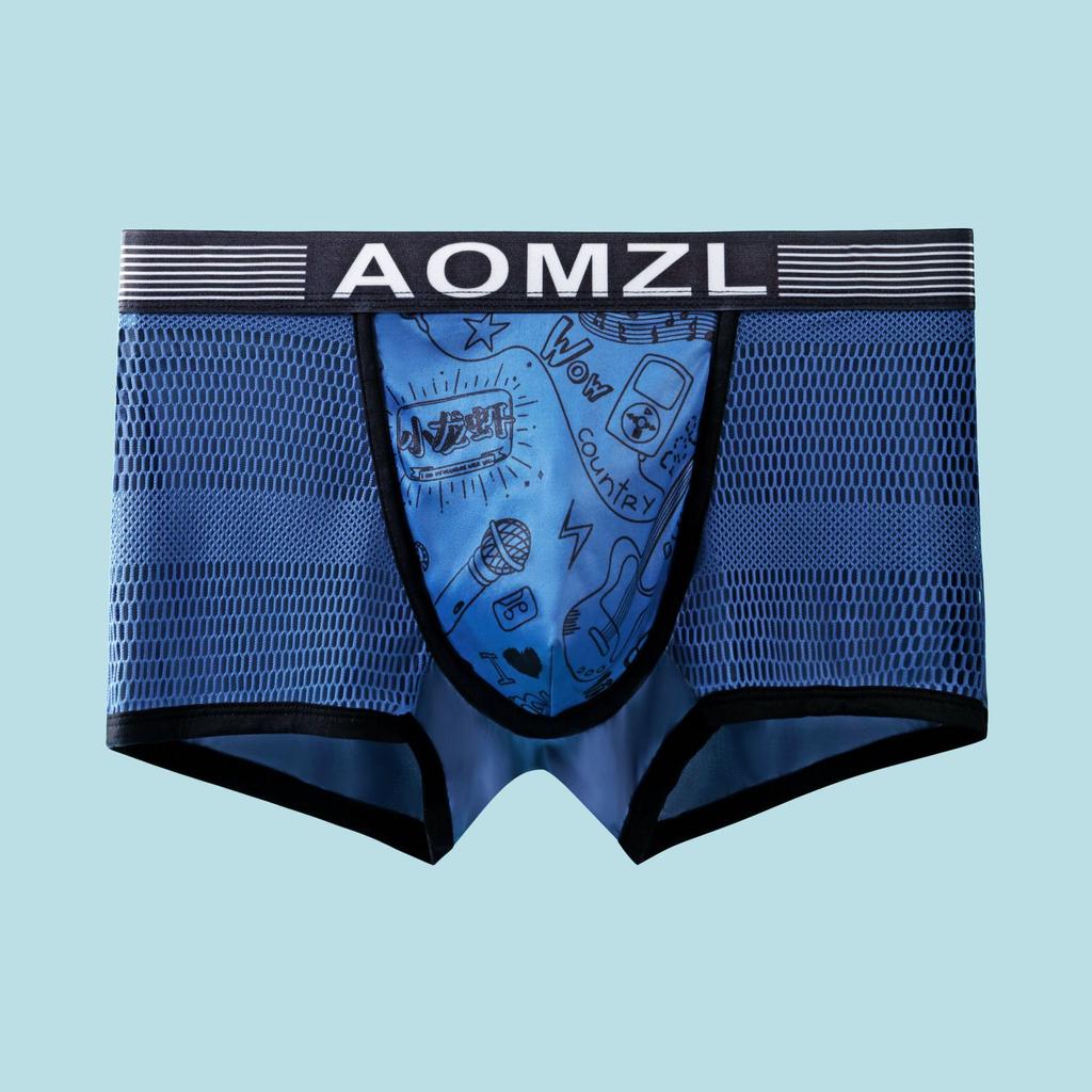 Slip boxer pentru bărbați, din mătase de gheață, tip fagure, cu ochiuri ultrarespirabile, cu talie mijlocie Slip boxer imprimați