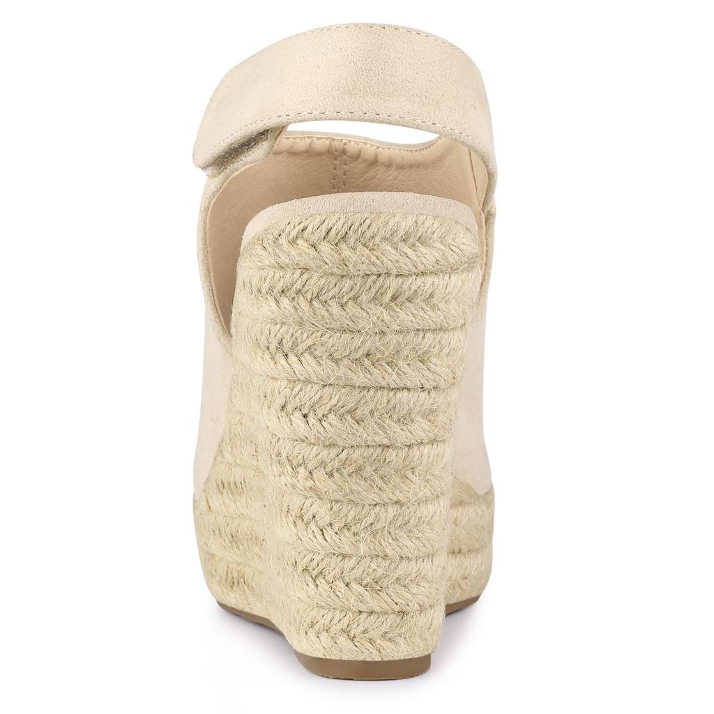 Allegra K Women's Wedge Sandals with Backstrap Platform Espadrilles, Beige, Size 24.0cm