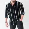Striped Print Men Shirt Turn-down Collar Top Long Sleeve Buttons Closure Business Shirt Male Clothing
