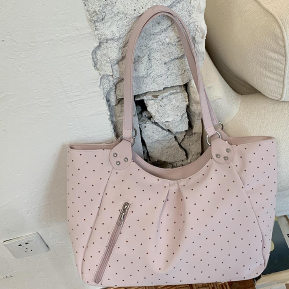 High Quality Casual Shoulder Bag PU Leather Khaki Color Handbag Polka Dot Lightweight Tote Bag