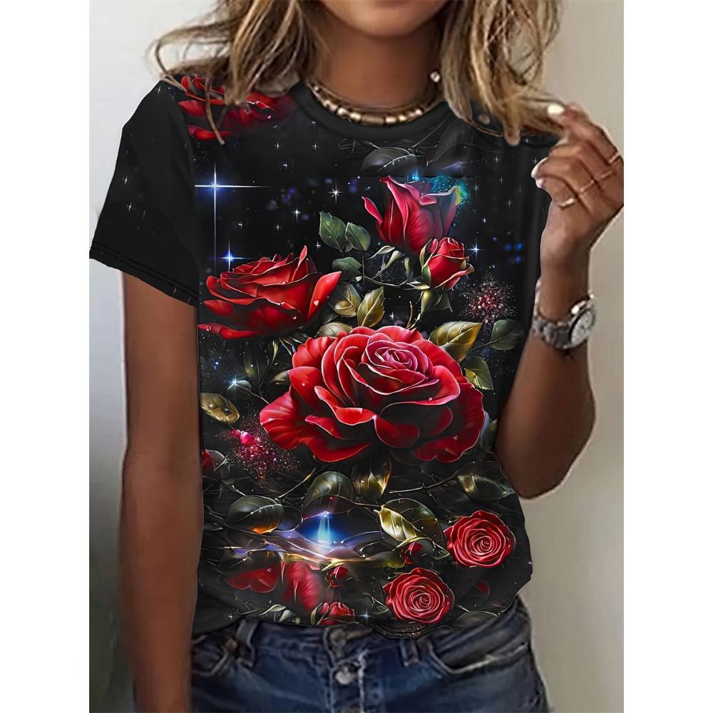 Women's Plant Fruit 3D Printed Women's T-shirt 3D Casual Fashion Short Sleeve Simple Flower Women's T-shirt