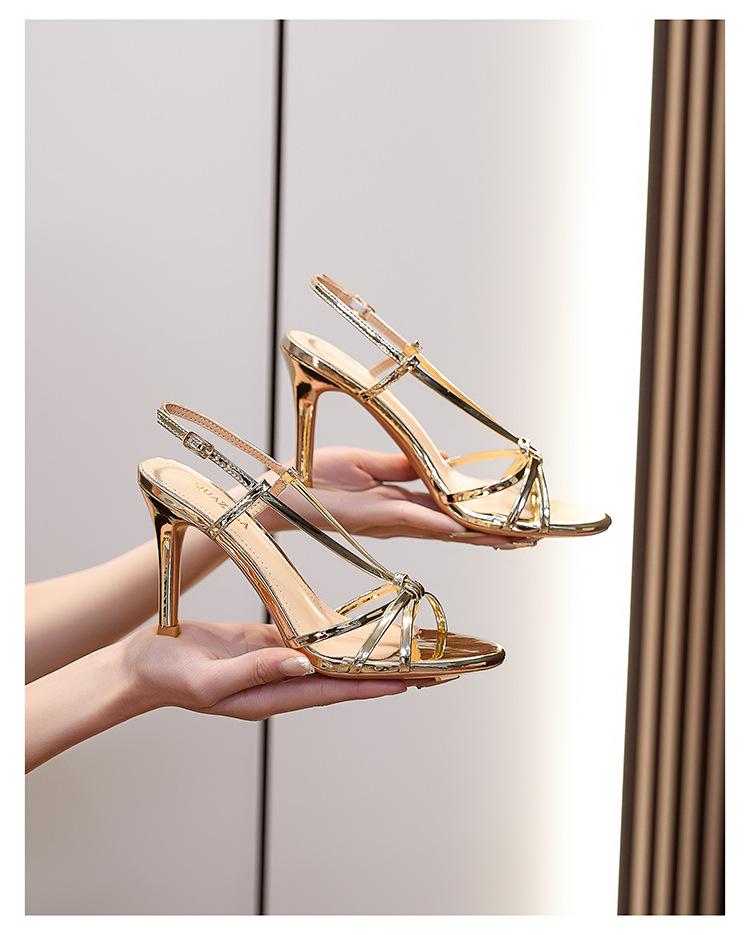 Women's Golden High Heel Roman Sandals 2024 - French Style Lace-up for Skirts