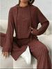 Nowy Damski Casualowy Sweter z Kapturem z Dzianiny w Paski i Luźne Spodnie z Długim Rękawem na Wiosnę/Jesień