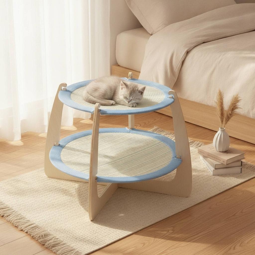 Cat Cat Bed with Wooden Frame Natural Cat Cat Bed Bed Furniture Elevated Plush for Multiple Cats, Pet Corner, Living Room
