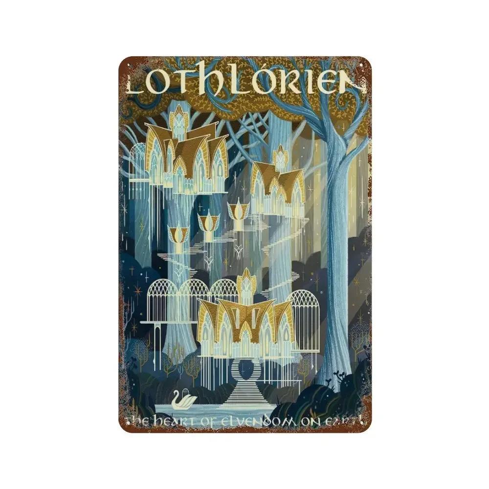 Abstract Ring Retro Travel Poster Metal Tin Sign Plaque Vintage Film Mordor Castle Lord Magic Kid Bed Room Home Wall Decor