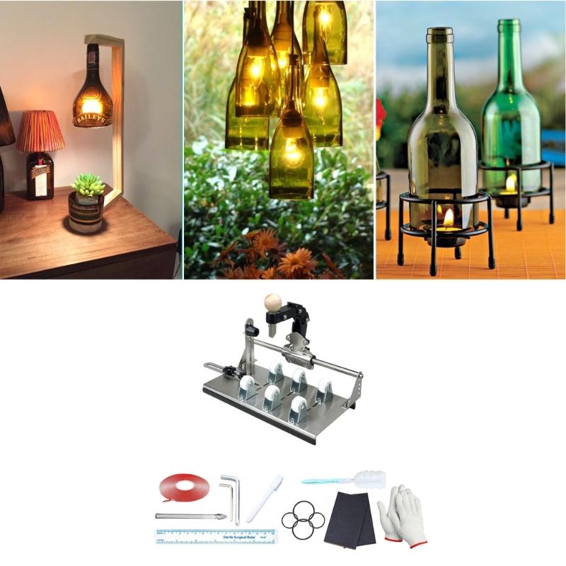 Glass Bottle Cutter Set DIY Glass Cutter for Bottles Adjustable Artwork Complete Accessories Set for Square Round Bottle