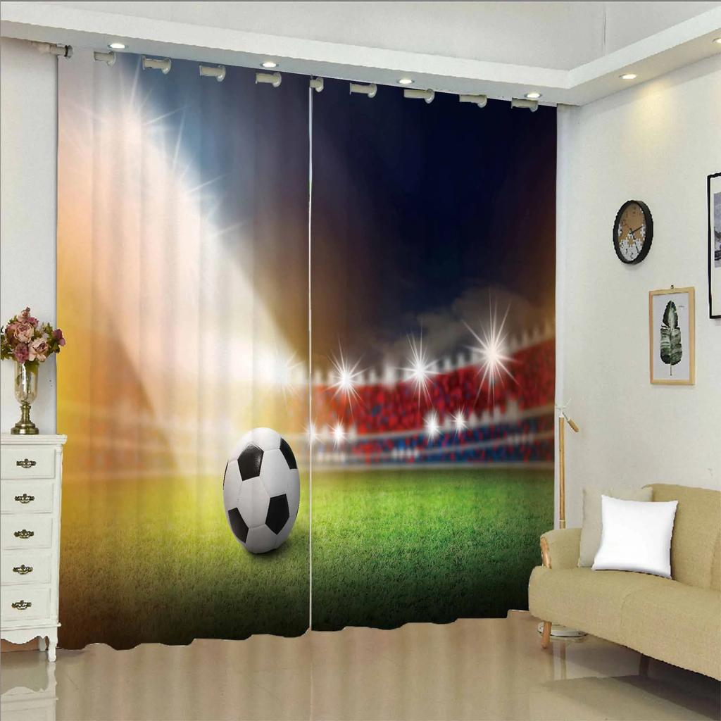 Boys Soccer Football Sports Theme Ball Pattern Drapes Ideal for Livingroom Space Kids Bedchamber Bathroom Kicthen Door Household Decoration 2Pc