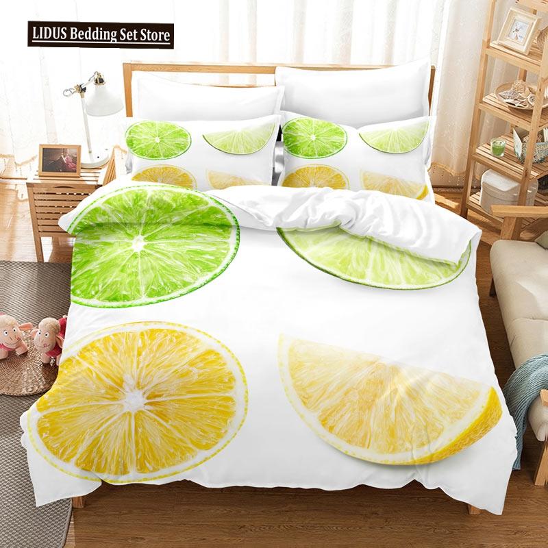 Set Copripiumino Frutta Stampa 3D Limone Fresco Arancia Fragola Ciliegia King Queen Per Bambini Ragazzi Ragazze Adolescenti Set Biancheria da Letto in Poliestere