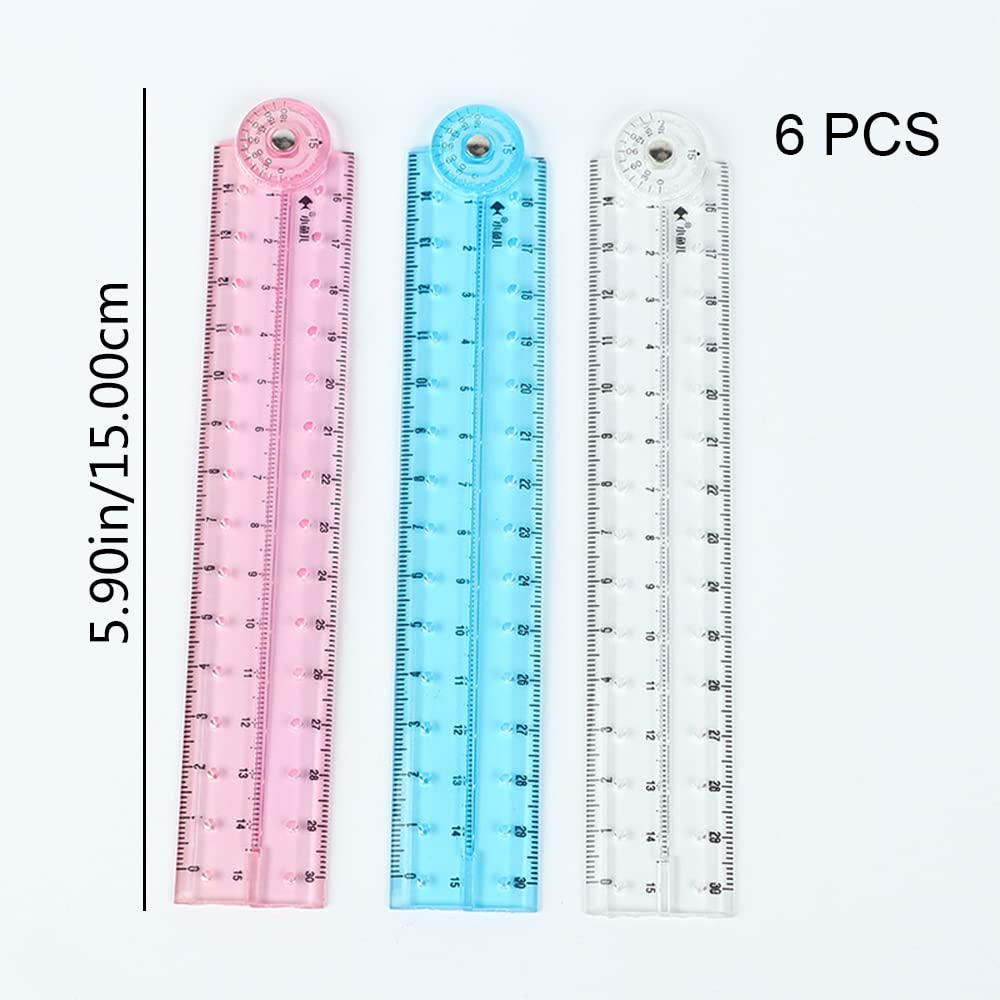 6 Pcs Folding Ruler Clear Ruler Soft Ruler for School Teacher Office Student Learning Supplies(Blue Red Transparent)