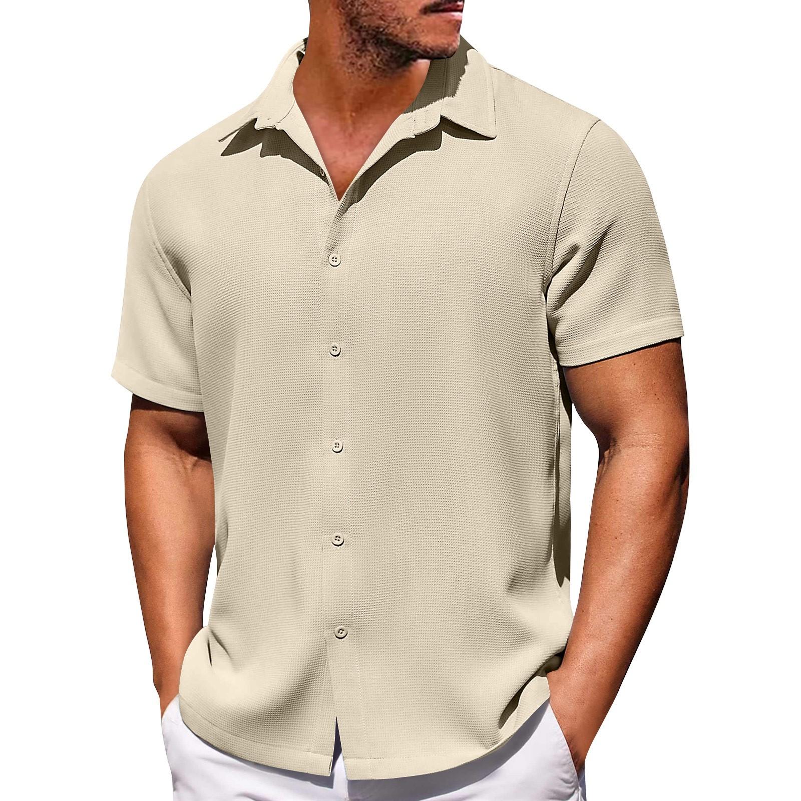 

Мужские однотонные рубашки с короткими рукавами на пуговицах. Мужские повседневные модные рубашки с короткими рукавами. XXXXL бежевый