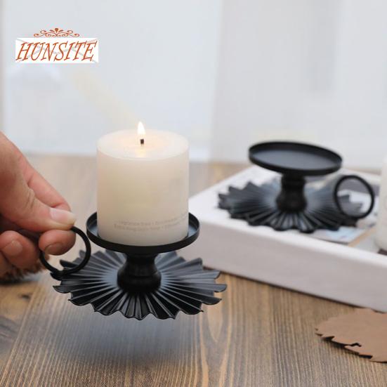 Set di 2 portacandele in ferro vintage, elegante supporto stabile
