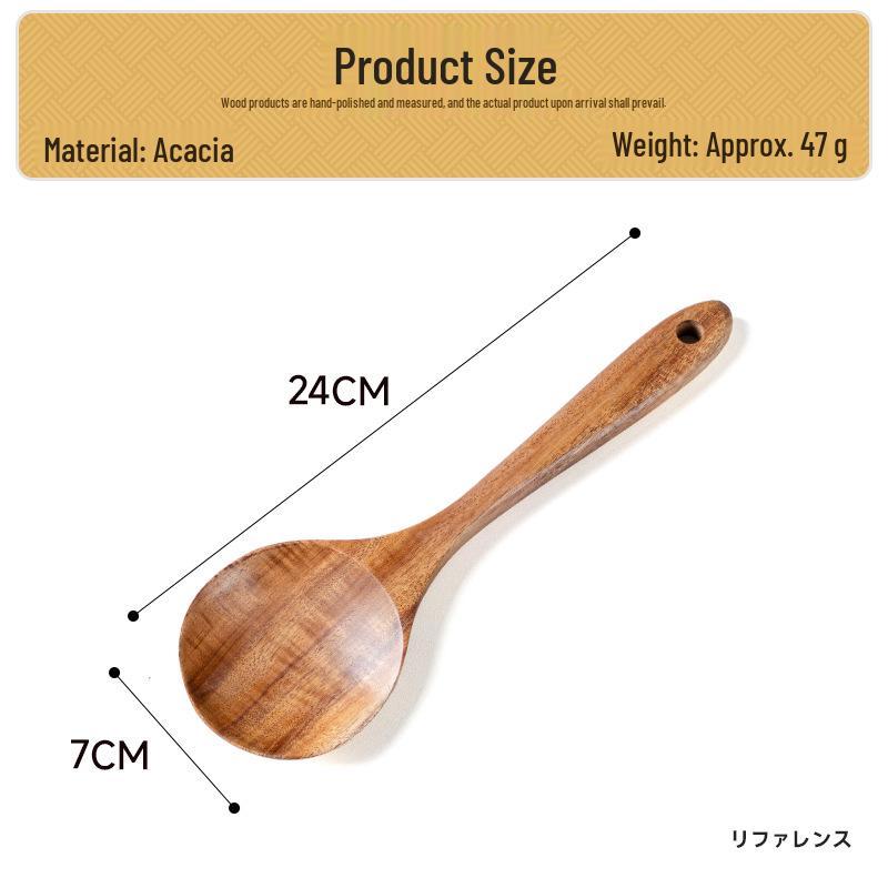 Sada kuchyňského náčiní z teakového a akáciového dřeva: Špachtle s dlouhou rukojetí a velká polévková lžíce