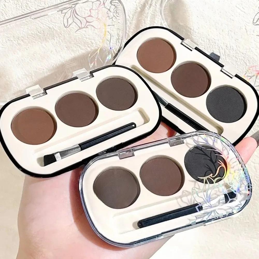 Eyebrow Powder Palette with Eyebrow Brush, Waterproof and Sweatproof Natural Color Rendering 3-color Eyebrow Powder Long Lasting