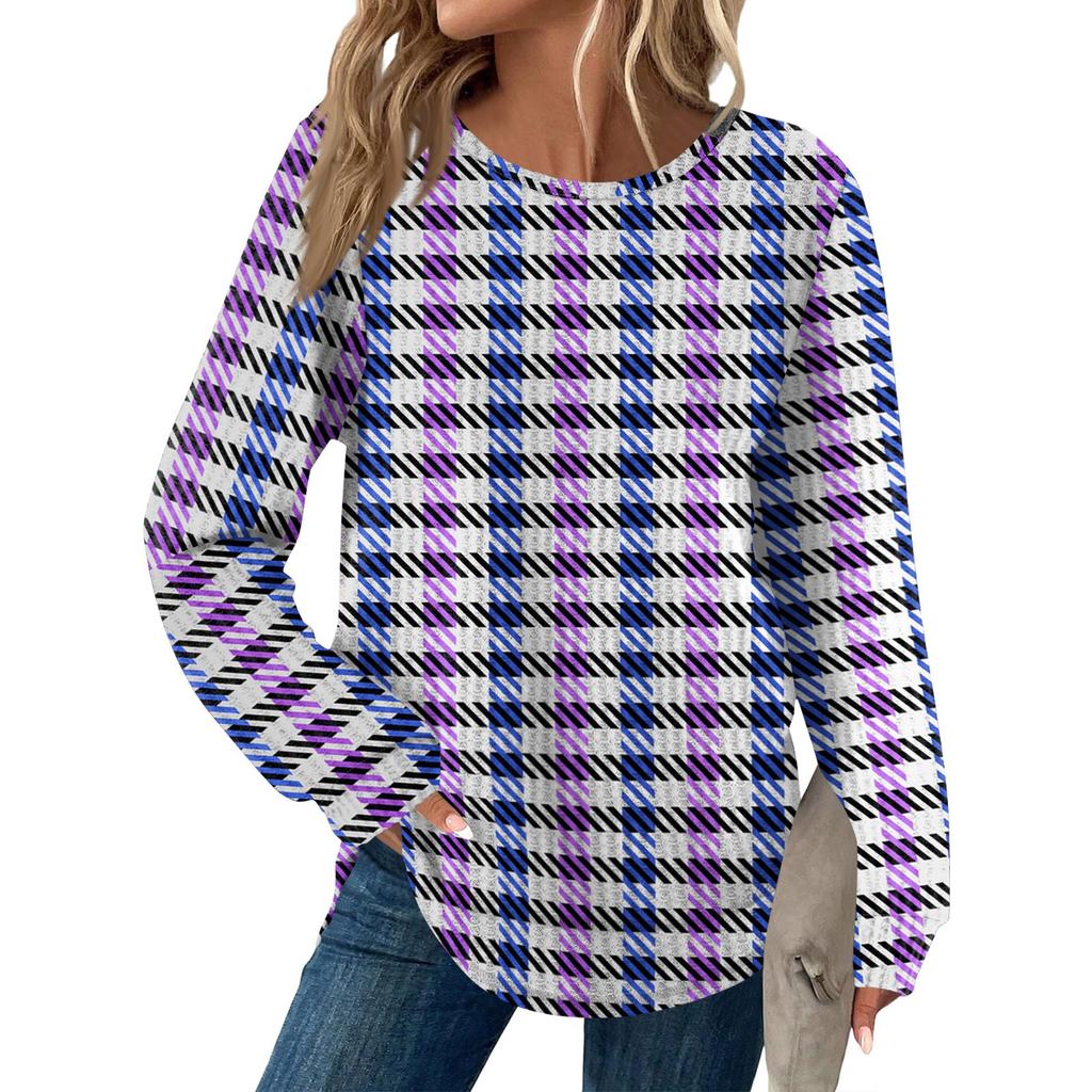 Women's Fashion Casual Loose Round Neck Long-sleeve Printed Top