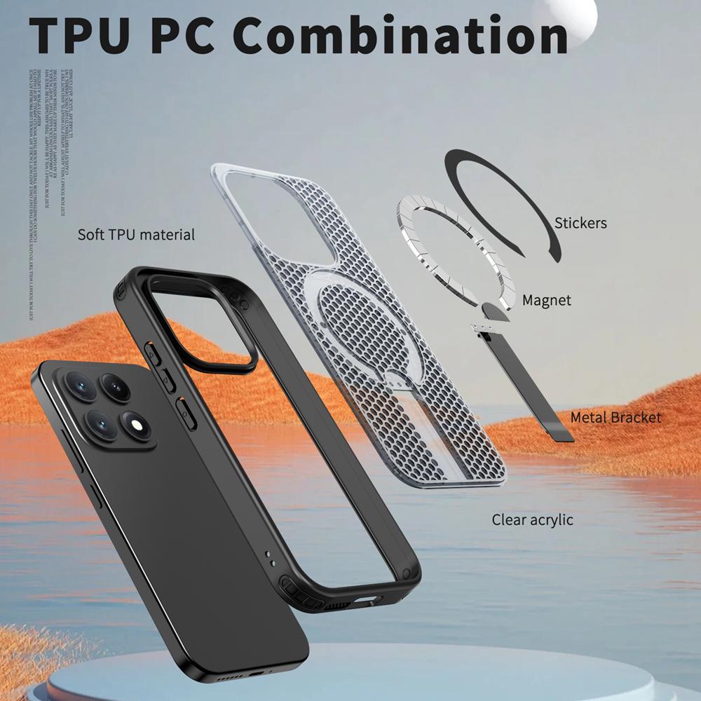 KEYSION Hollow Heat Dissipation Magnetic Case for MagSafe for Xiaomi 17 Cooling Hide Stand Shockproof Phone Cover for Xiaomi 17