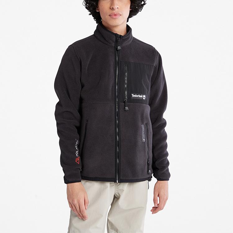 Timberland Solid Color Logo Outdoor Fleece Stand Collar Jacket Unisex Jacket Black A5VJ5-001