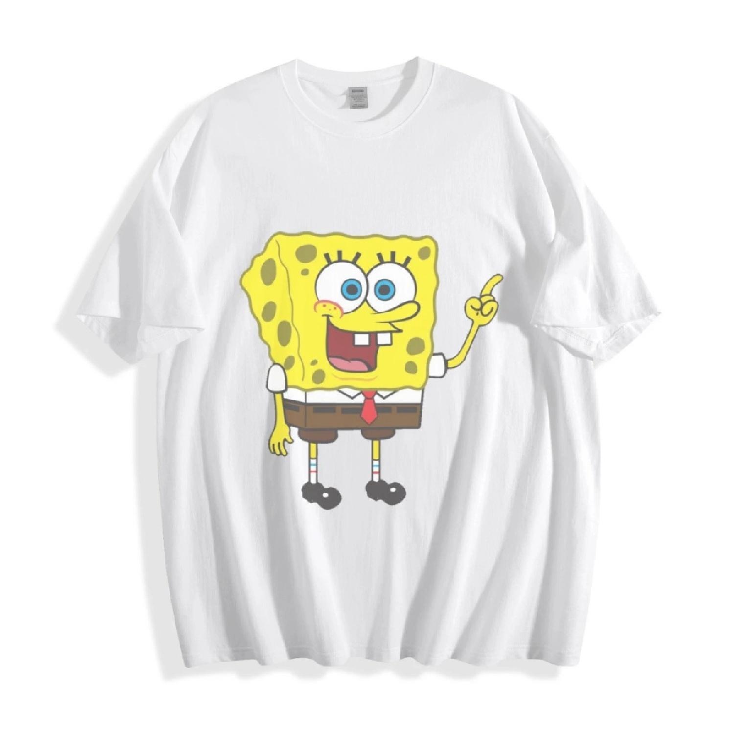 Губка Боб Квадратные Штаны Указывающий Веселый Футболка Веселый Жест Унисекс Футболка Чистый Хлопок Модный Тренд Повседневный Отпуск Лето Свободный S