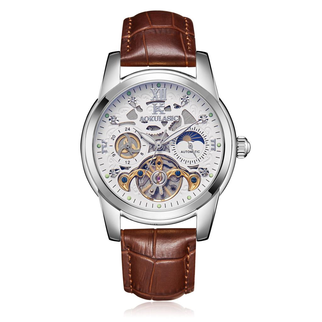 Aokulasic Ogulas Business Men'S Hollow Tourbillon Multifunctional Automatic Mechanical Watch Tide