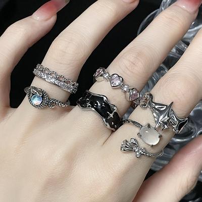 Sparkling Diamond Zircon Cold Wind Niche Design Sense Dark Wind Personality Cool Open Ring Female Gem Index Finger