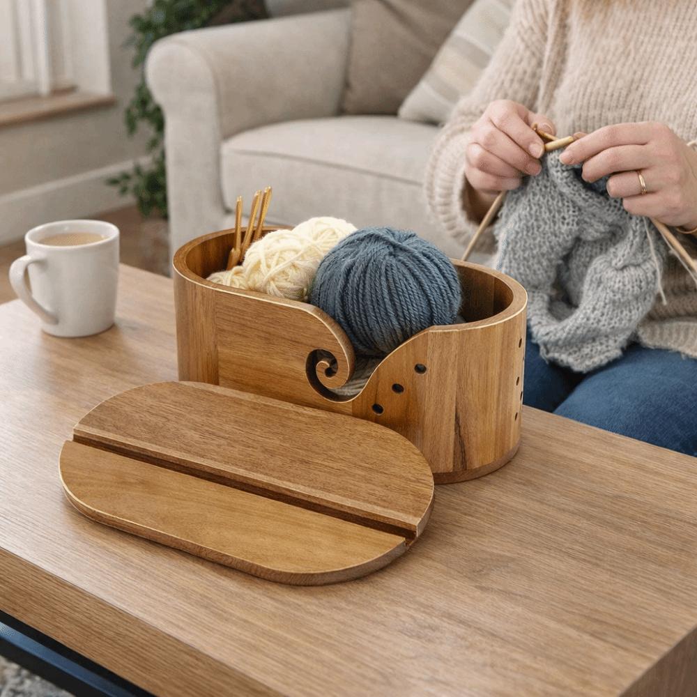 Oval Wooden Yarn Bowl Smooth Surface Yarn Holder Knitting Wool Holder Craft Room