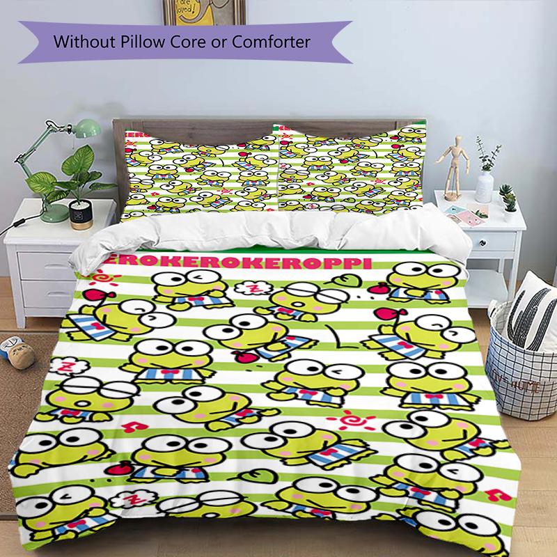 3pcs Sanrio KEROKERO KEROPPI1 Design Cover Set - HD Printed Bedding with 1 Cover and 2 Pillowcases - Perfect for Home and Dorm Decor
