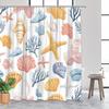 1Pc Coastal Shells Ocean Life Pattern Shower Curtain, Polyester Fabric, Machine Washable, Suitable For Bathroom Decoration