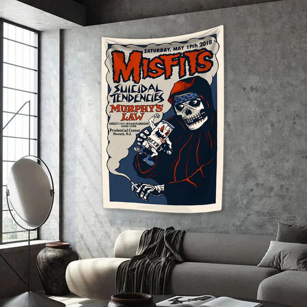 

Рок-н-рольна музика Гобелен Панк-гурт Misfits Принт Домашня прикраса Настінний килим Декор для концерту Фон для спальні в гуртожитку 74x94cm(29x37in)
