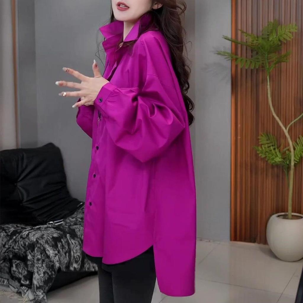 Spring Fashion Loose Fit Solid Color Shirt Trendy Oversized Long Top for Women Casual Commute