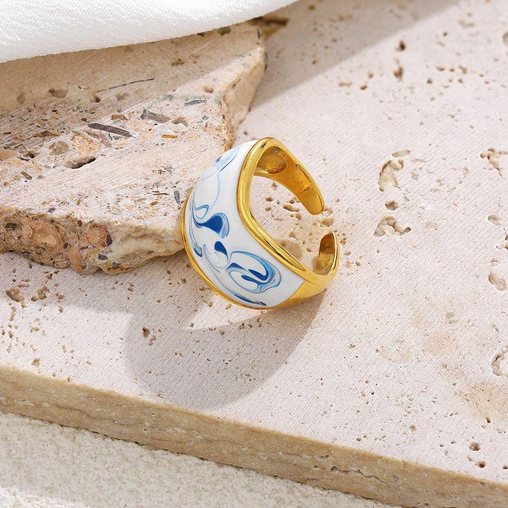 Chinese Style Enamel Drip Oil Ring Vintage Cuff Ring  Hand Accessories